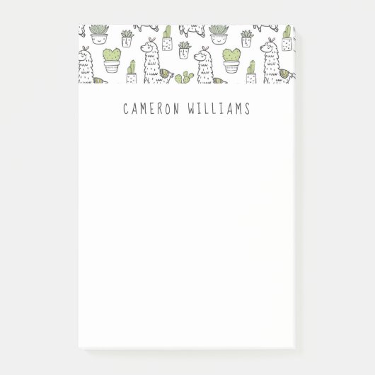 Jouw naam toevoegen | Cute Alpaca & Cactus Pattern Post-it® Notes (Voorkant)
