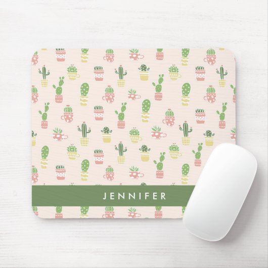 Jouw naam toevoegen | Cute Cactus Pattern Muismat (Met muis)