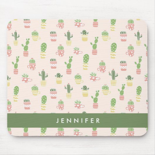 Jouw naam toevoegen | Cute Cactus Pattern Muismat (Voorkant)