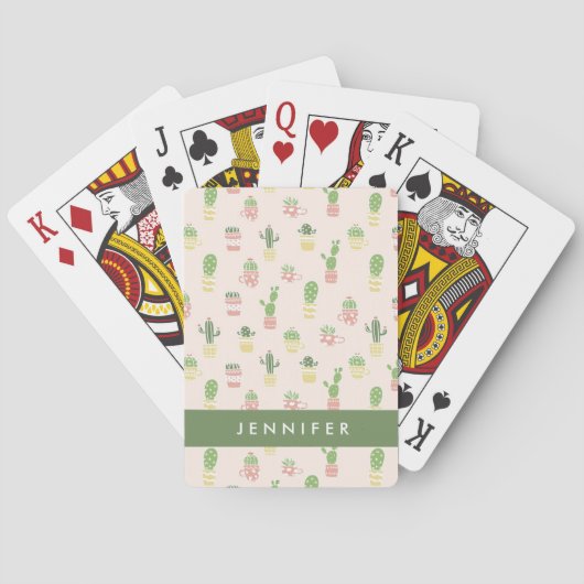 Jouw naam toevoegen | Cute Cactus Pattern Pokerkaarten (Achterkant)
