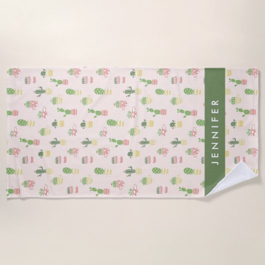 Jouw naam toevoegen | Cute Cactus Pattern Strandlaken (Voorkant)