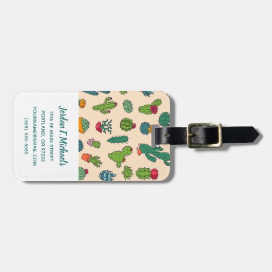 Jouw naam toevoegen | Cute Cactus Standing Pattern Bagagelabel (Voorkant horizontaal)