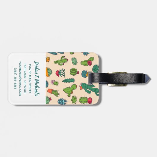 Jouw naam toevoegen | Cute Cactus Standing Pattern Bagagelabel (Achterkant horizontaal)