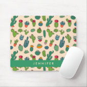 Jouw naam toevoegen | Cute Cactus Standing Pattern Muismat (Met muis)