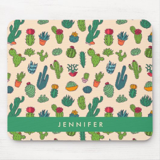 Jouw naam toevoegen | Cute Cactus Standing Pattern Muismat (Voorkant)