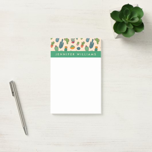 Jouw naam toevoegen | Cute Cactus Standing Pattern Post-it® Notes (Kantoor)