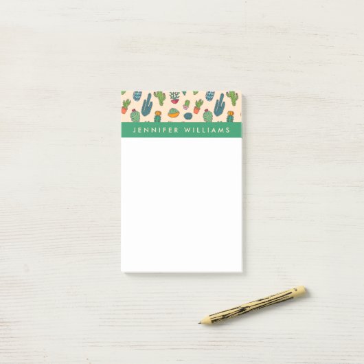 Jouw naam toevoegen | Cute Cactus Standing Pattern Post-it® Notes (Op bureau)