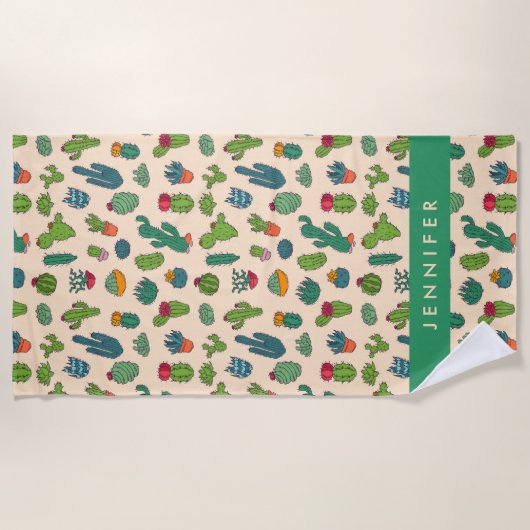 Jouw naam toevoegen | Cute Cactus Standing Pattern Strandlaken (Voorkant)
