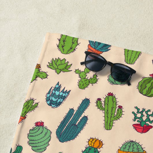 Jouw naam toevoegen | Cute Cactus Standing Pattern Strandlaken (In situ)