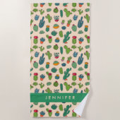 Jouw naam toevoegen | Cute Cactus Standing Pattern Strandlaken (Voorkant)