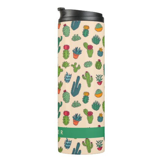 Jouw naam toevoegen | Cute Cactus Standing Pattern Thermosbeker (Geroteerd rechts)