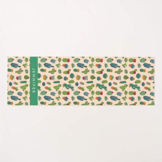 Jouw naam toevoegen | Cute Cactus Standing Pattern Yogamat (Voorkant (horizontaal))