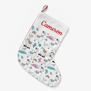 Jouw naam toevoegen Cute Cartoon Llama Pattern Kleine Kerstsok