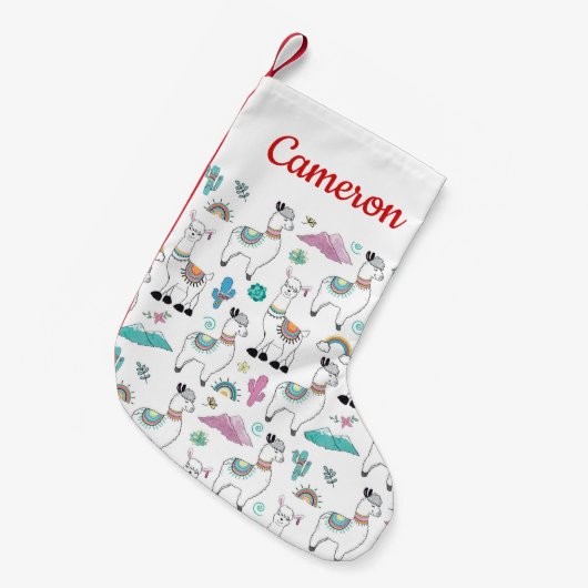 Jouw naam toevoegen | Cute Cartoon Llama Pattern Kleine Kerstsok (Voorkant (Hangend))