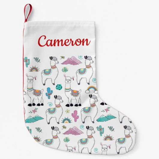 Jouw naam toevoegen | Cute Cartoon Llama Pattern Kleine Kerstsok (Voorkant)