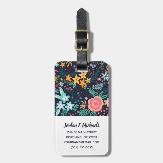 Jouw naam toevoegen | Cute Colorful Floral Pattern Bagagelabel (Voorkant verticaal)