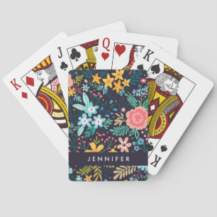 Jouw naam toevoegen Cute Colorful Floral Pattern Pokerkaarten