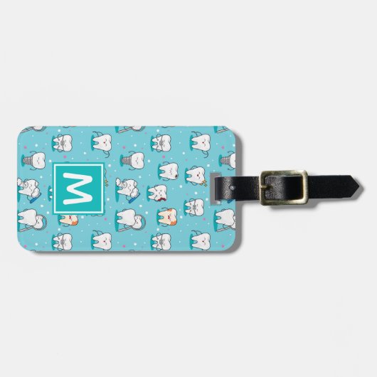 Jouw naam toevoegen | Cute Dental Pattern Bagagelabel (Voorkant horizontaal)