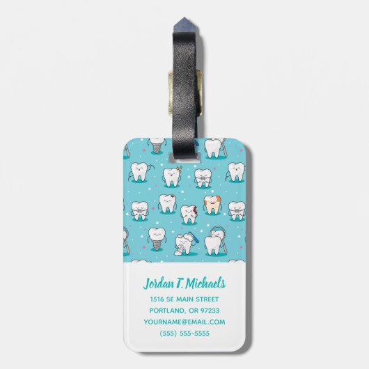 Jouw naam toevoegen | Cute Dental Pattern Bagagelabel (Achterkant verticaal)
