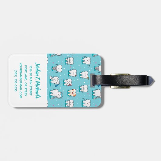 Jouw naam toevoegen | Cute Dental Pattern Bagagelabel (Achterkant horizontaal)