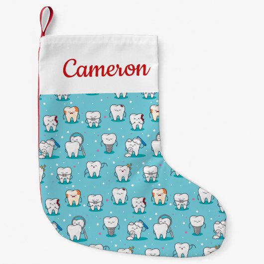 Jouw naam toevoegen | Cute Dental Pattern Kleine Kerstsok (Voorkant)