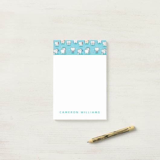 Jouw naam toevoegen | Cute Dental Pattern Post-it® Notes (Op bureau)