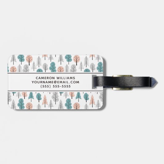 Jouw naam toevoegen | Cute Doodle Forest Pattern Bagagelabel (Achterkant horizontaal)