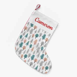 Jouw naam toevoegen   Cute Doodle Forest Pattern Kleine Kerstsok