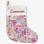 Jouw naam toevoegen | Cute Doodle Manicure Pattern Kleine Kerstsok (Voorkant)