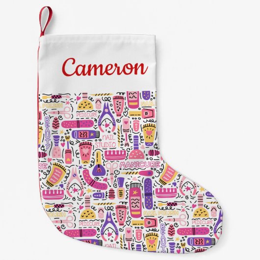 Jouw naam toevoegen | Cute Doodle Manicure Pattern Kleine Kerstsok (Voorkant)