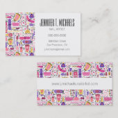 Jouw naam toevoegen | Cute Doodle Manicure Pattern Visitekaartje (Voorkant / Achterkant)