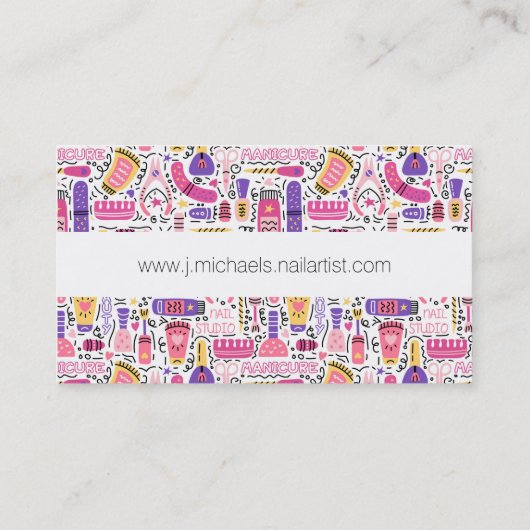 Jouw naam toevoegen | Cute Doodle Manicure Pattern Visitekaartje (Achterkant)