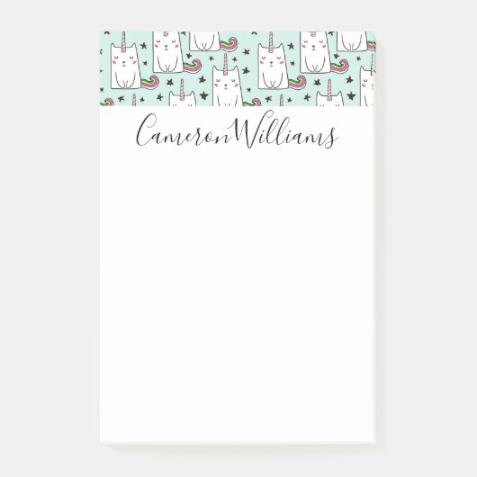Jouw naam toevoegen | Cute Hand Drawn Unicorn Cat Post-it® Notes (Voorkant)