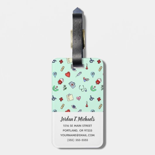 Jouw naam toevoegen | Cute Medical Pictogram Patro Bagagelabel (Achterkant verticaal)