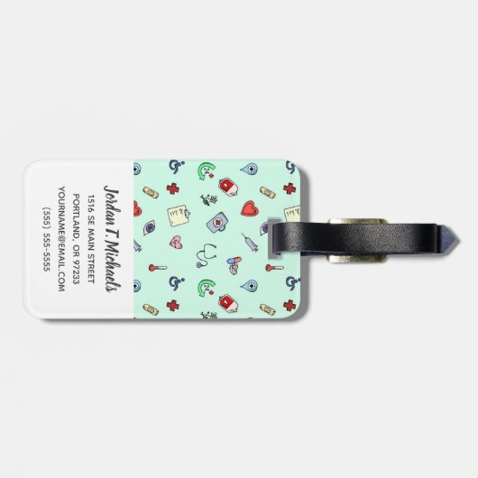 Jouw naam toevoegen | Cute Medical Pictogram Patro Bagagelabel (Achterkant horizontaal)