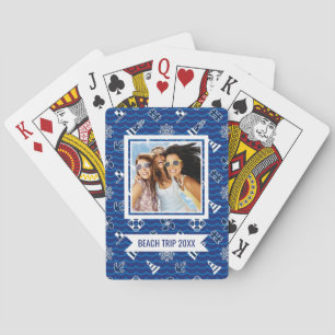 Jouw naam toevoegen Cute Nautical Waves Pattern Pokerkaarten