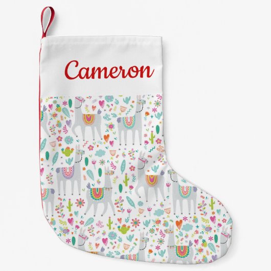 Jouw naam toevoegen | Cute Pastel Llama Pattern Kleine Kerstsok (Voorkant)