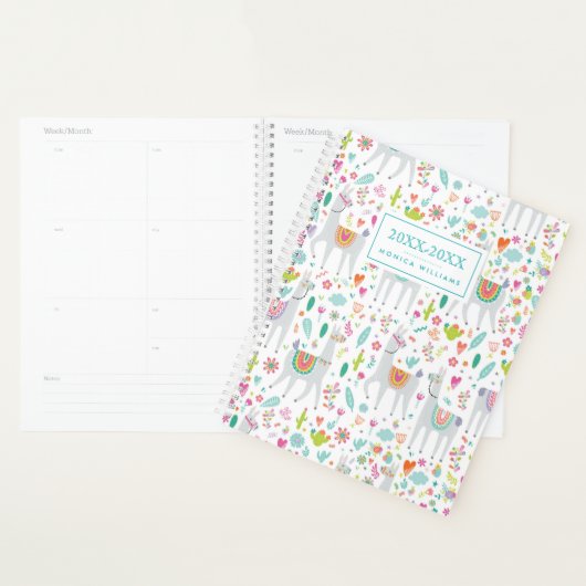 Jouw naam toevoegen | Cute Pastel Llama Pattern Planner (Display)