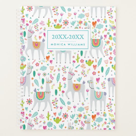 Jouw naam toevoegen | Cute Pastel Llama Pattern Planner (Voorkant)