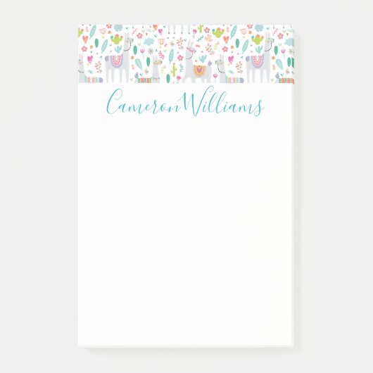 Jouw naam toevoegen | Cute Pastel Llama Pattern Post-it® Notes (Voorkant)