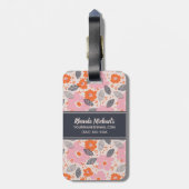 Jouw naam toevoegen | Cute Retro Floral Pattern Bagagelabel (Achterkant verticaal)