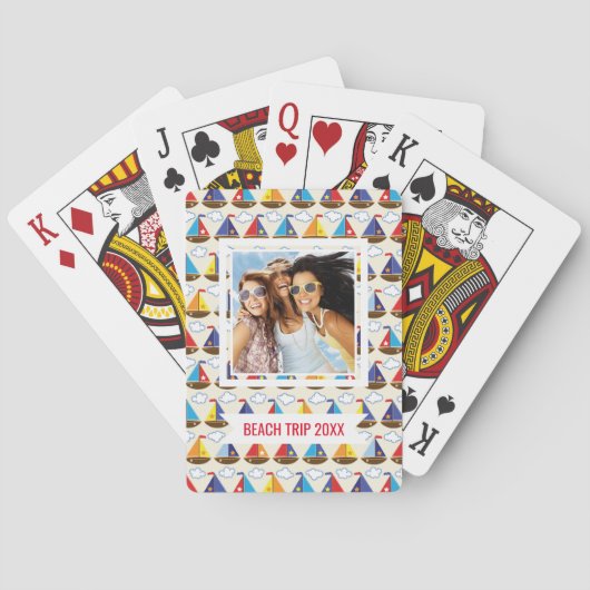 Jouw naam toevoegen | Cute Sailboat Pattern Speelkaarten (Achterkant)