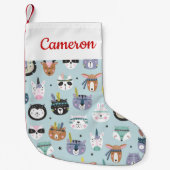 Jouw naam toevoegen | Cute Tribal Face Pattern Kleine Kerstsok (Voorkant)