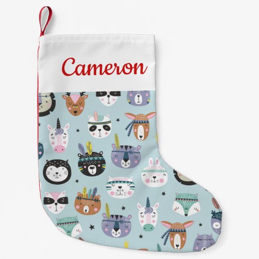 Jouw naam toevoegen | Cute Tribal Face Pattern Kleine Kerstsok (Voorkant)