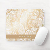 Jouw naam toevoegen | Damask Gold Floral Pattern Muismat (Met muis)