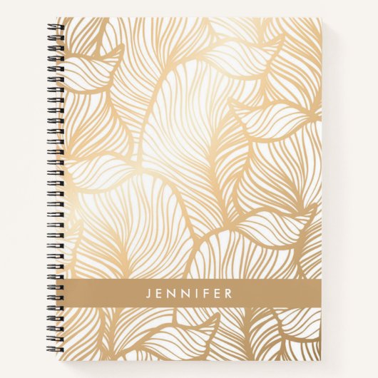 Jouw naam toevoegen | Damask Gold Floral Pattern Notitieboek (Voorkant)