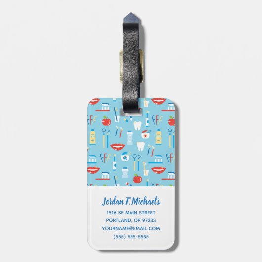 Jouw naam toevoegen | Dental Blue Pattern Bagagelabel (Achterkant verticaal)
