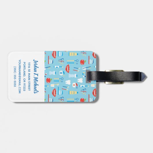Jouw naam toevoegen | Dental Blue Pattern Bagagelabel (Achterkant horizontaal)