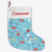 Jouw naam toevoegen | Dental Blue Pattern Kleine Kerstsok (Voorkant)