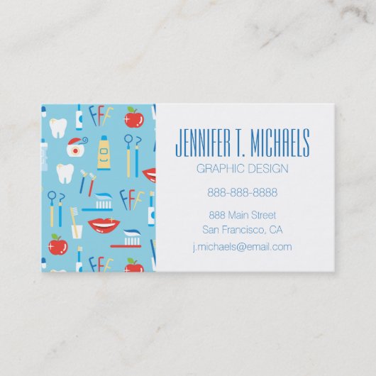 Jouw naam toevoegen | Dental Blue Pattern Visitekaartje (Voorkant)